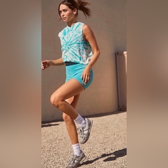 Free People Movement Love Tie Dye Cropped Tank in Turquoise Blue & White - Picture 3 of 10